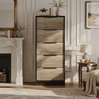 Sunvega White Pine Modern 5 Drawer Vertical Dresser for Narrow Spaces