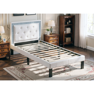 Sunvega Glamours White Faux Leather Diamond Tufted Headboard with Support Legs