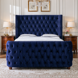 Sunvega Brooklyn King Tufted Panel Bed Headboard and Footboard Set in Caramel Tan Brown