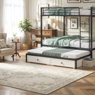 Sunvega Twin Over Full Metal Bunk Bed with Trundle for Space Saving and Safety