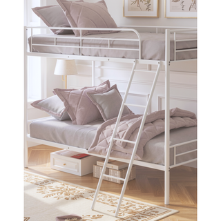 Sunvega White Contemporary Twin Over Twin Metal Bunk Bed with Attached Ladder