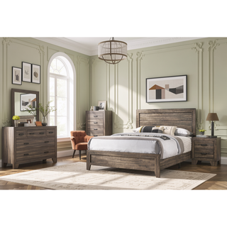 Sunvega Brown Cherry Finish Contemporary Fabric Panel Bed in One Box