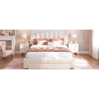 Sunvega Queen Size Upholstered Platform Bed with Storage Drawer and LED Lights