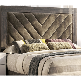 Sunvega Queen Size Upholstered Bed with V Shaped Headboard in Gray Finish