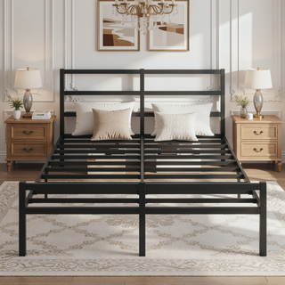 Sunvega Metal Platform Bed Frame with Headboard for Modern Bedroom No Box Spring