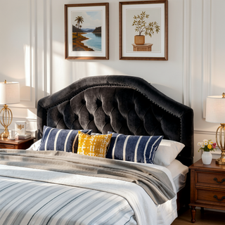 Sunvega Queen Size Upholstered Headboard with Tufted Diamond Stitch and Nailhead Trim