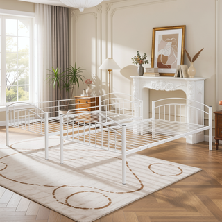 Sunvega Twin Over Twin Metal Bunk Bed with Chrome Finish Separates into Two Beds