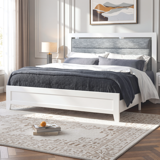 Sunvega White Queen Upholstered Bed with Modern LED Accent Lighting