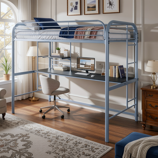 Sunvega Contemporary Full Metal Twin Loft Bed with Workstation and Guard Rails