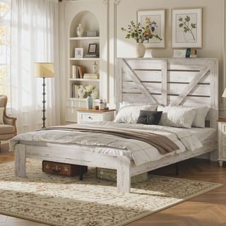 Sunvega Full Size Metal Platform Bed Frame with Headboard and Under Bed Storage