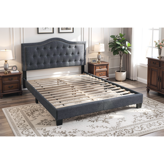 Sunvega European Queen Size Bed with Button Tufted Headboard and Charcoal Finish
