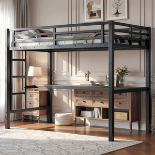 Sunvega Metal Twin XL Loft Bed with Desk, USB, LED Light, and Power Outlet