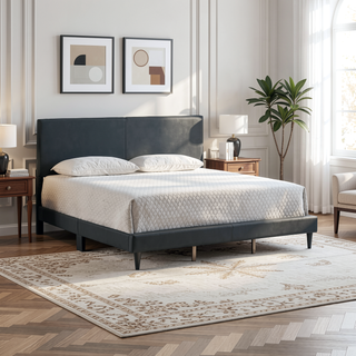 Sunvega White Faux Leather Upholstered Queen Bed with Adjustable Headboard
