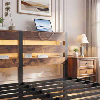 Sunvega Twin Size Heavy Duty LED Bed Frame with USB Charging and Headboard