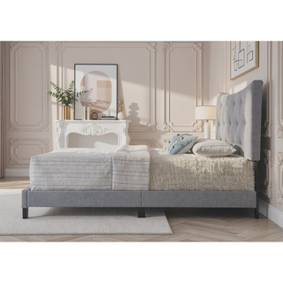 Sunvega Queen Bed with Upholstered Headboard and Low-Profile Footboard