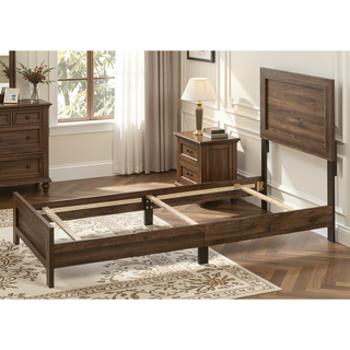 Sunvega Brown Cherry Finish Contemporary Fabric Panel Bed in One Box