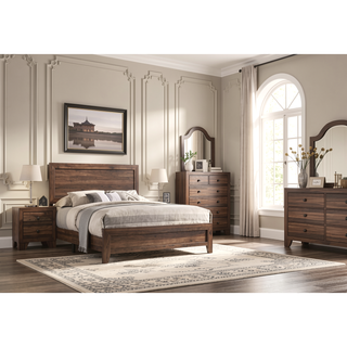 Sunvega Brown Cherry Finish Contemporary Fabric Panel Bed in One Box