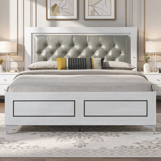 Sunvega Contemporary White Queen Size Platform Bed with LED Light Headboard