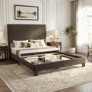 Sunvega Full Bed with Nailhead Trim and Solid Wood Legs in Modern Black Finish