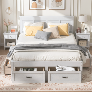 Sunvega Antique Natural Queen Size Platform Bed with 6 Spacious Storage Drawers