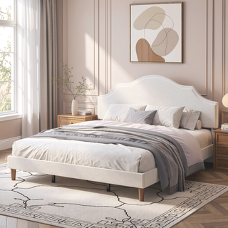 Sunvega King Size Upholstered Platform Bed with Adjustable Linen Headboard