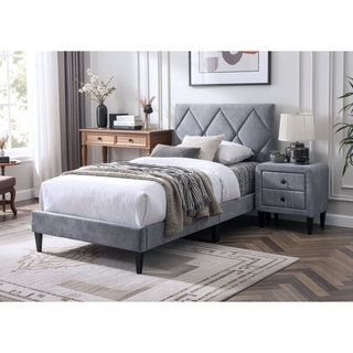 Sunvega Adjustable Velvet Upholstered Twin Bed with 12 Slat Support System