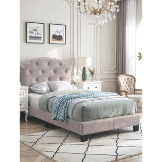 Sunvega European Style Light Brown Burlap Button Tufted Headboard with Support Legs