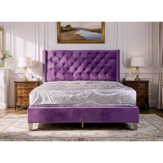 Sunvega Vibrant Purple Upholstered Full Bed with Transitional Design and Sturdy Frame
