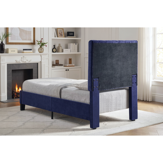 Sunvega Blue Twin Upholstered Bed with Transitional Navy Style for Bedroom