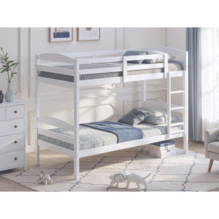 Sunvega Twin Over Twin Transitional Bunk Bed with Arch Slat Design White Finish