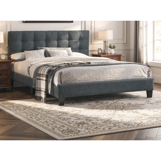 Sunvega Modern Light Gray Upholstered Tufted Headboard California King Platform Bed