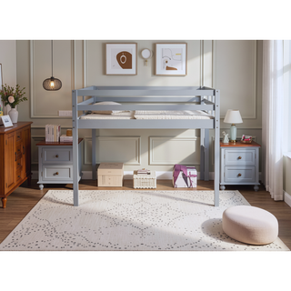 Sunvega Espresso Rubber Wood Low Height Loft Bed with Ladder for Bedroom