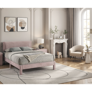 Sunvega Pink Ribbed Upholstered Headboard with Low-Profile Frame for Youth Bedroom