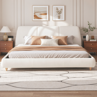 Sunvega King Size Modern Upholstered Bed Frame with Linen Fabric and Solid Wood Legs