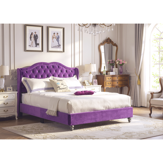 Sunvega Elegant Transitional Purple Upholstered Bed with Soft Padded Headboard