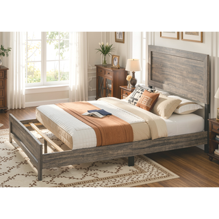 Sunvega Brown Cherry Finish Contemporary Fabric Panel Bed in One Box