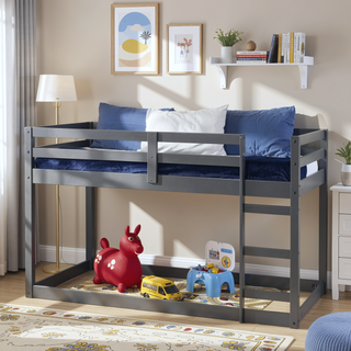 Sunvega Grey Twin Loft Bed with Ladder for Sturdy Support and Space Saving