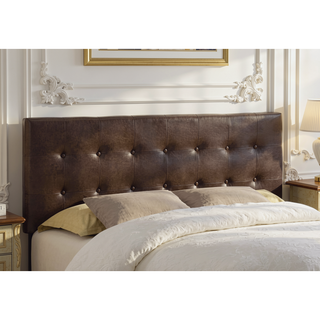 Sunvega Brown Leather Look Queen Size Button Tufted Upholstered Headboard