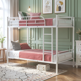 Sunvega Full Over Full Metal Bunk Bed with Chrome Finish and Guardrails