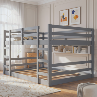 Sunvega Full Over Full Bunk Bed with Ladder in Solid Pine Wood Frame