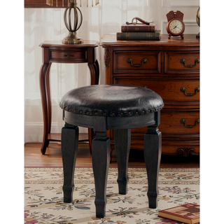 Sunvega Black Wooden Carved Vanity Set with Mirror Stool and Drawers
