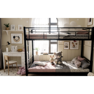 Sunvega Twin Over Twin Metal Bunk Bed with Ladders & Guardrail for Kids Boys Girls