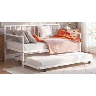 Sunvega Contemporary Black Metal Twin Daybed With Trundle and Full Frame