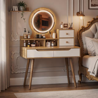 Sunvega Makeup Vanity Desk with 3 Adjustable Lighted Mirror and 4 Drawers