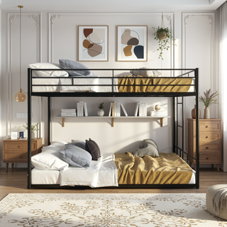 Sunvega Twin over Twin Bunk Bed with Metal Frame and Guardrails for Safety