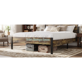 Sunvega Queen Size Bed Frame with Upholstered Headboard and Charging Station