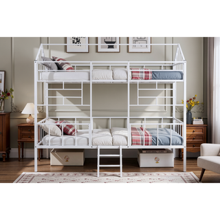 Sunvega Contemporary House Design Twin Bunk Bed With Full Metal Construction And Angled Ladder