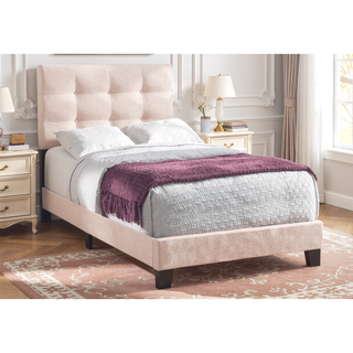 Sunvega Pink Velvet Upholstered Twin Size Platform Bed Frame for Youth Bedroom