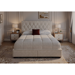 Sunvega Queen Upholstered Storage Bed with Drawers and Polyester Fabric