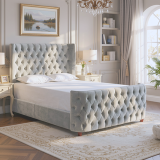 Sunvega Brooklyn King Tufted Panel Bed Headboard and Footboard Set in Caramel Tan Brown